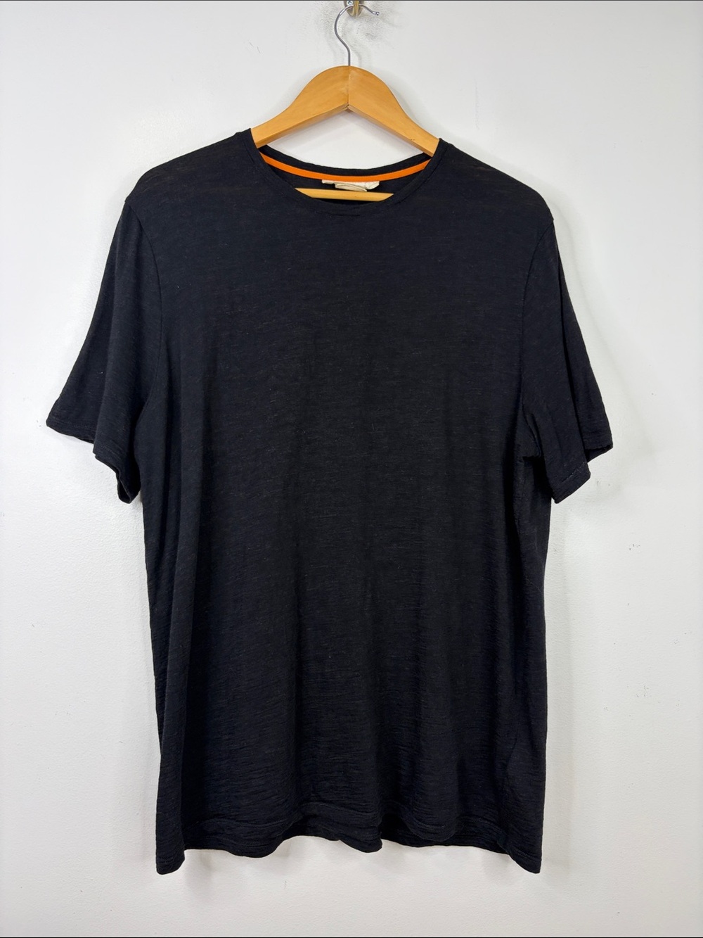 Icebreaker Merino T Shirt Mens Large Black Linen Wool Short Sleeve Crew Neck